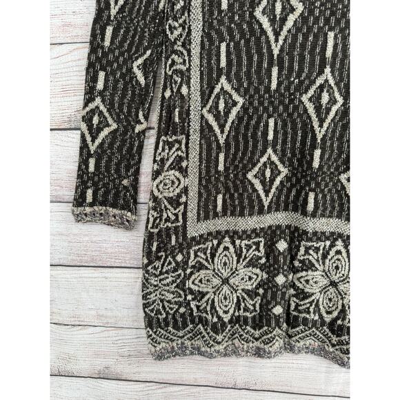 Free People Hooded Floral Tie Front Duster Cardigan Sweater Womens XS Black Gray - Picture 7 of 13